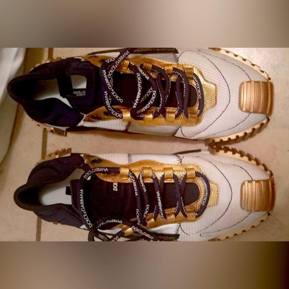 Dolce & Gabbana Gold and White Sneakers
